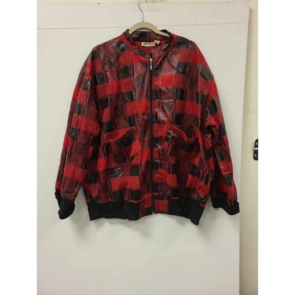 Gold Flava Jacket Super Plus 26 Red Black Plaid Bomber‎ Polyester Blend Coat